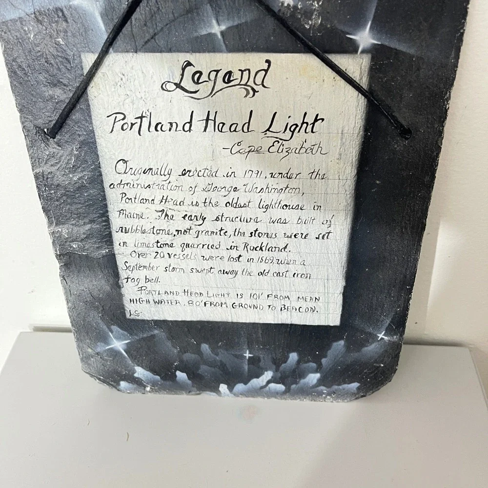 Leigh Clement Portland Head Light Slate Art Maine Lighthouse  Black Hand Painted